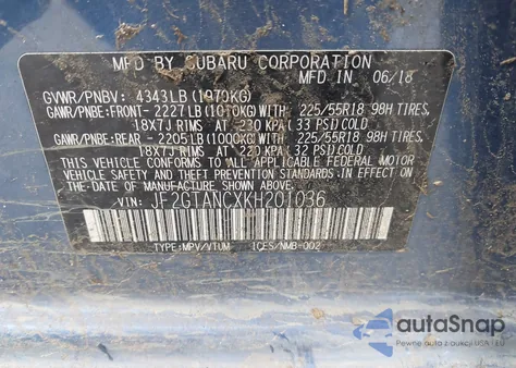 2019 Subaru Crosstrek 2.0I Limited из США, поврежденный, VIN JF2GTANCXKH201036